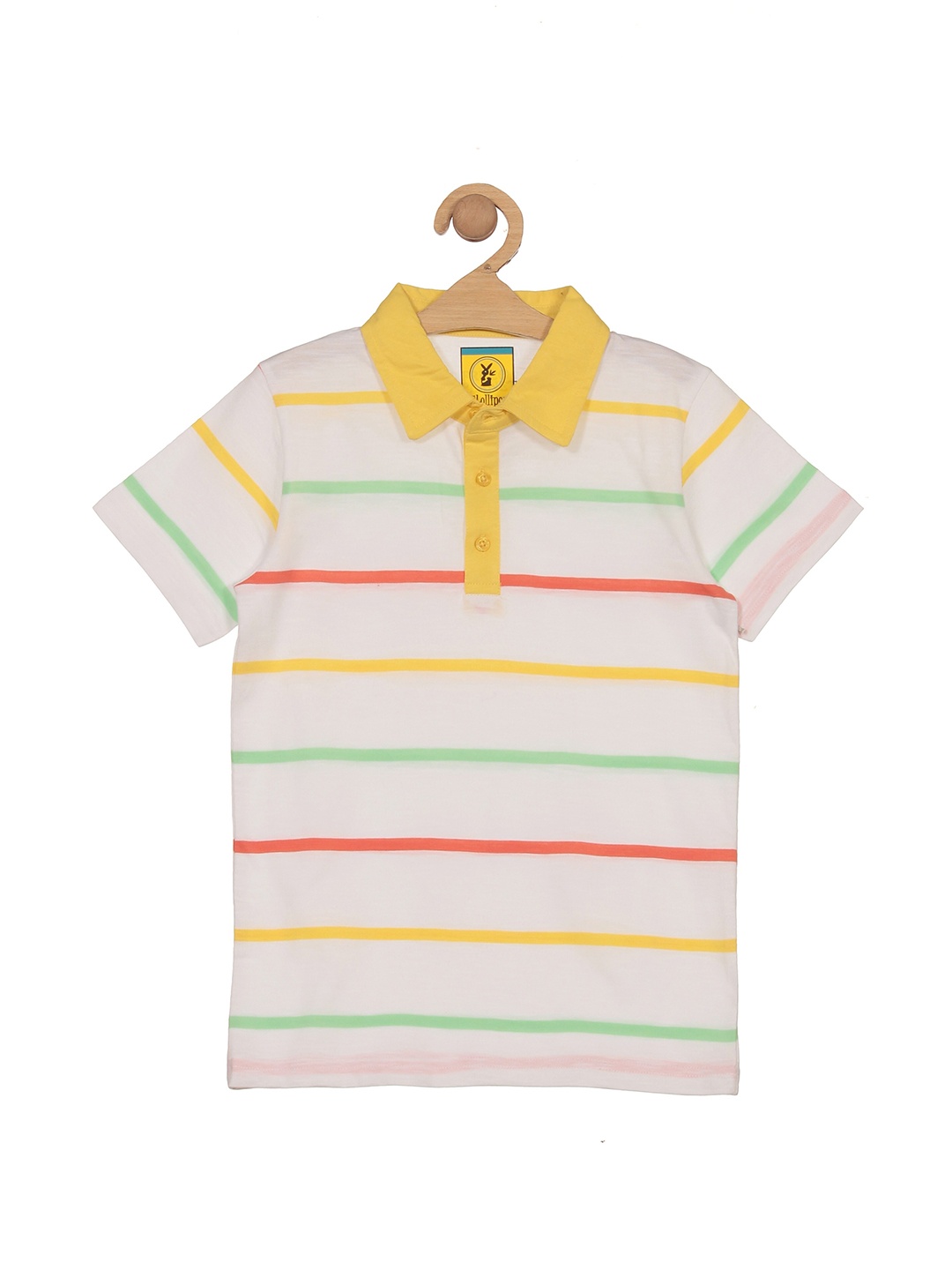 

Lil Lollipop Boys Striped Polo Collar Pure Cotton T-shirt, White