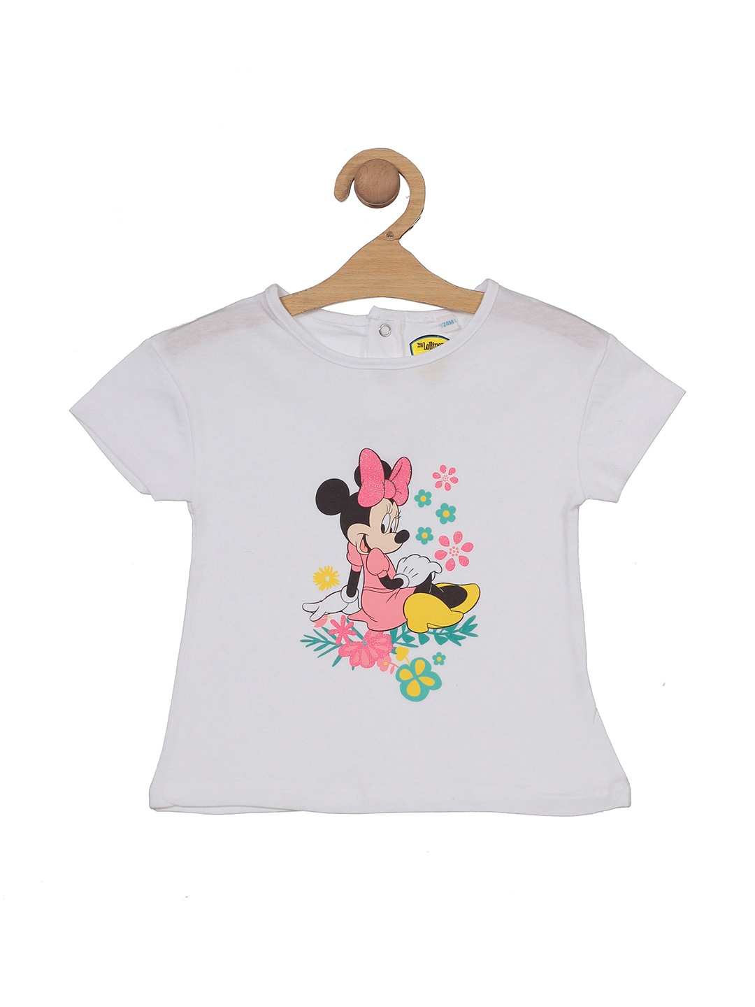 

Lil Lollipop Girls Minnie Mouse Printed Round Neck Cotton Top, White