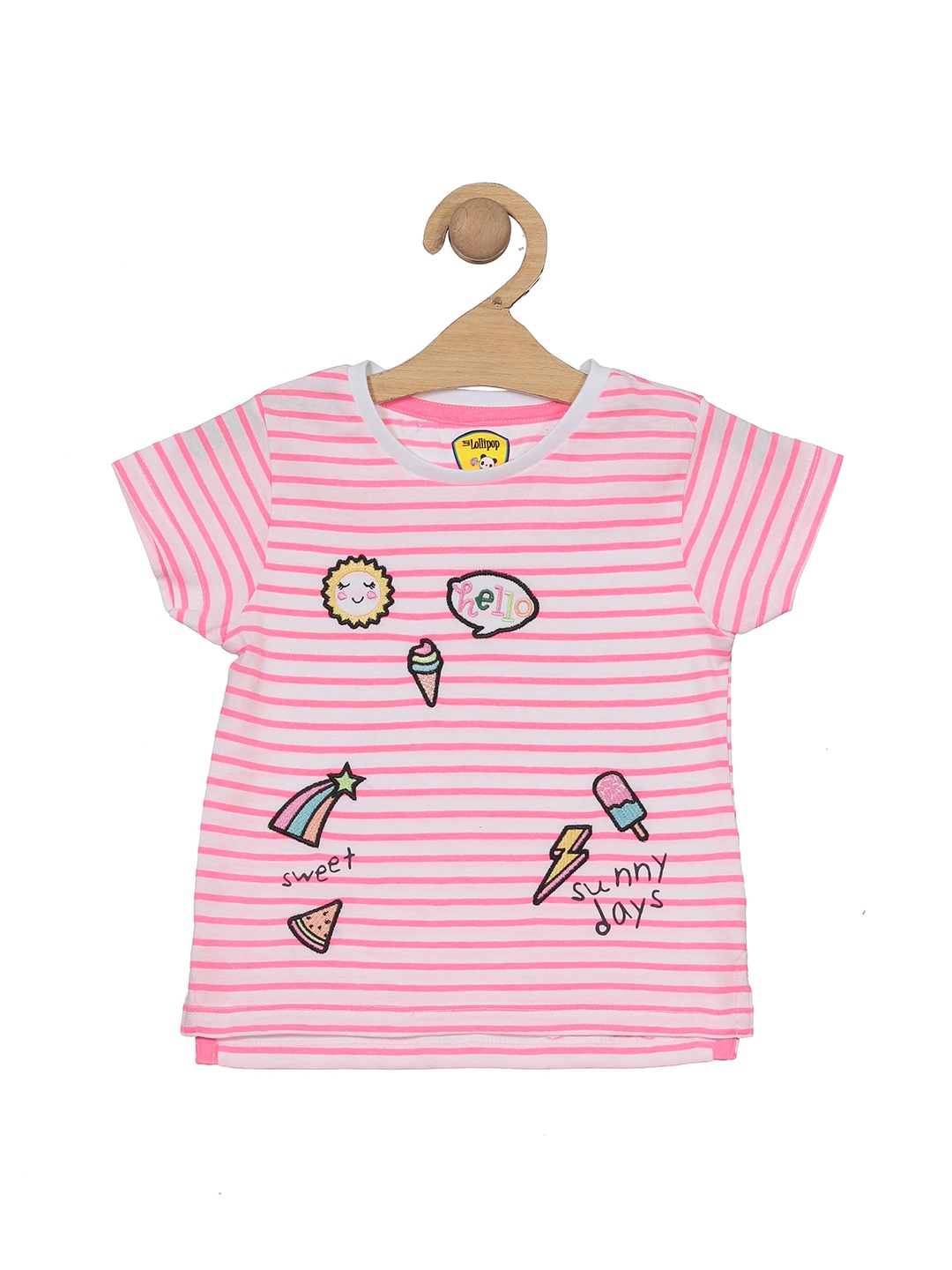 

Lil Lollipop Kids Graphic Printed Round Neck Cotton T-Shirt, Pink