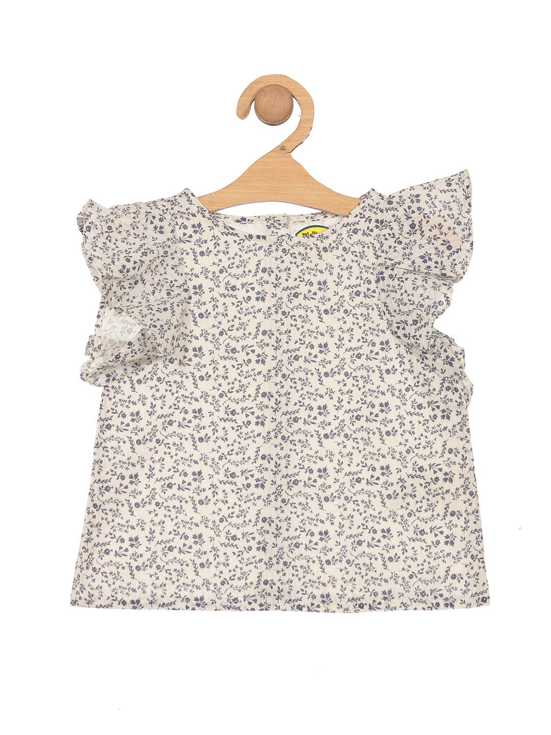 

Lil Lollipop Girls Floral Printed Flutter Sleeves Cotton Top, White