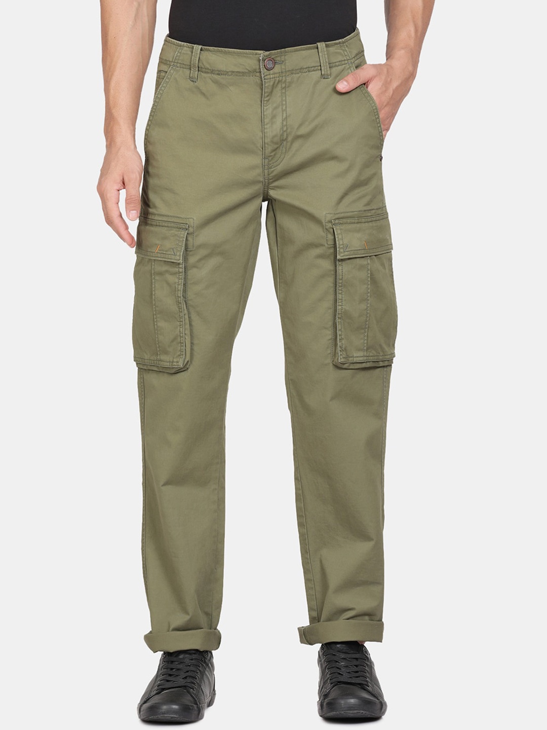 

t-base Men Mid Rise Cargos Trousers, Olive