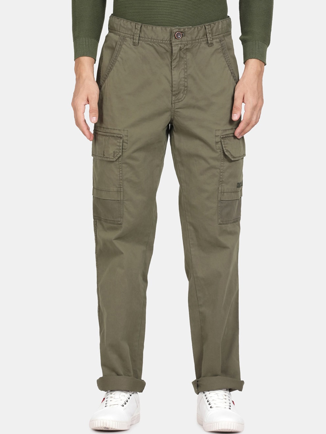 

t-base Men Mid Rise Cargos Trousers, Olive