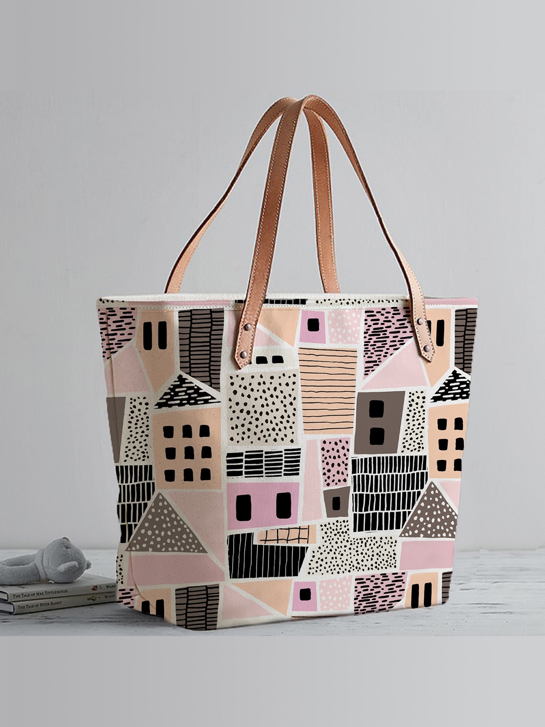

The Purple Tree Women Printed Canvas Shopper Tote Bag, Cream