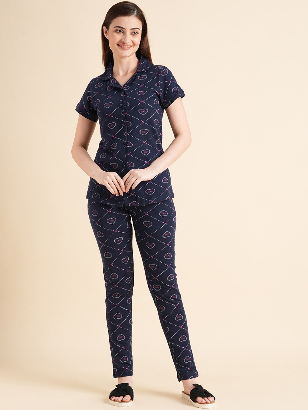 

Sweet Dreams Conversational Printed Cotton Night Suit, Blue