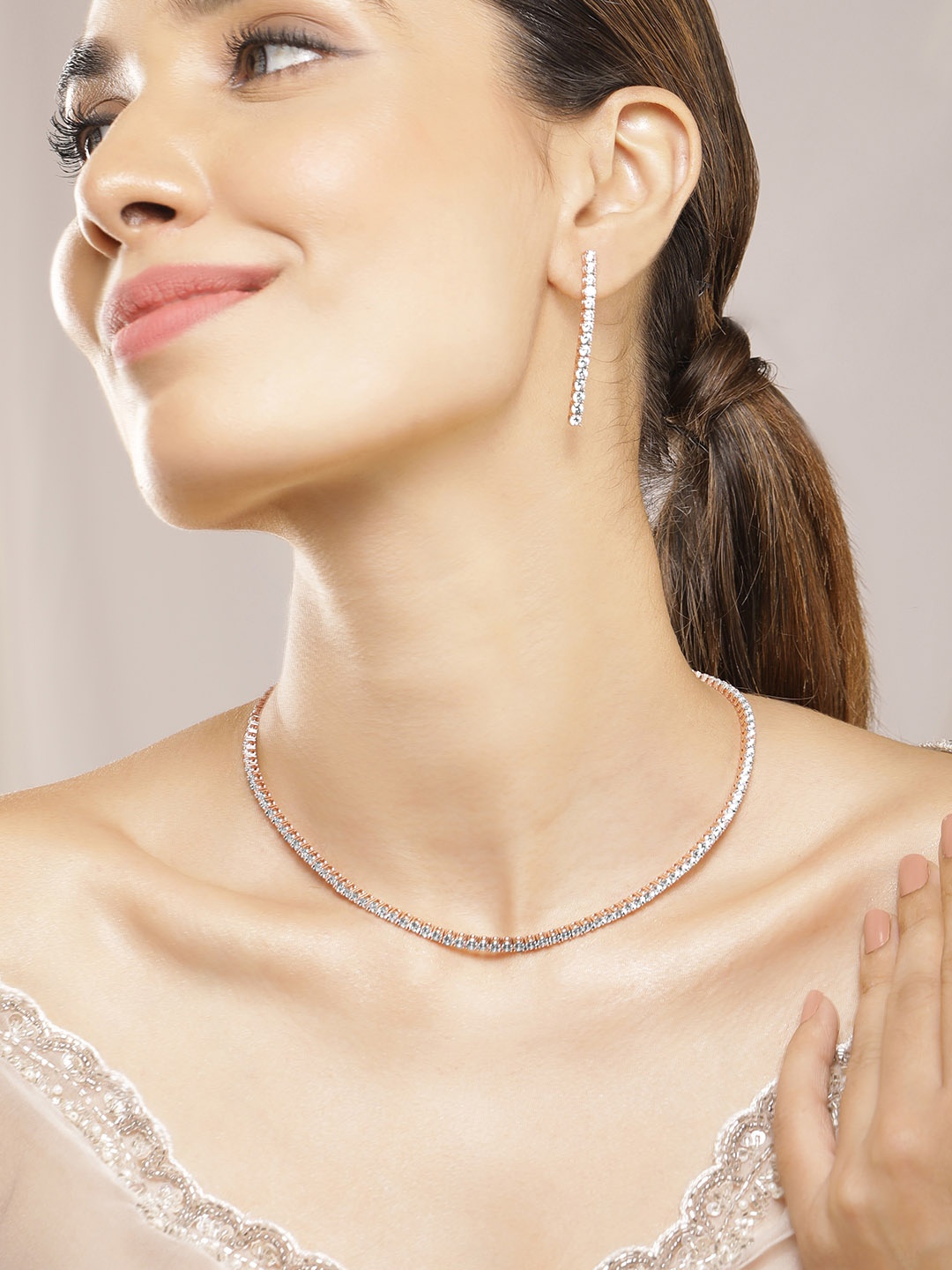 

Rubans 18KT Rose Gold Plated CZ Studded Jewellery Set
