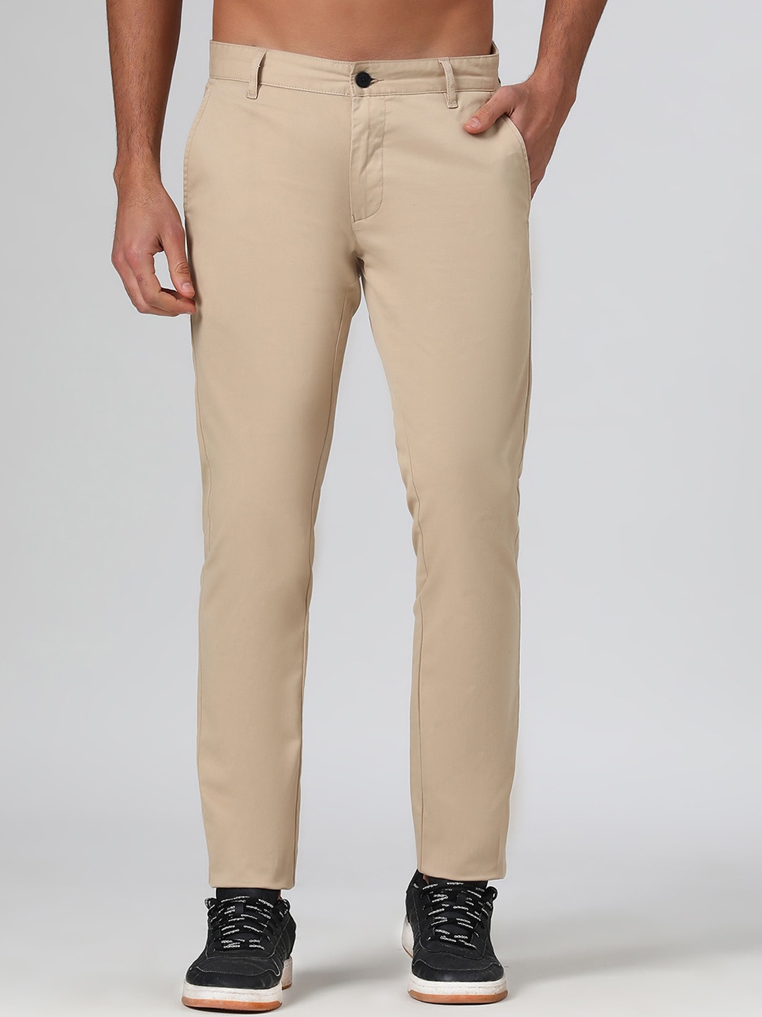 

SUBTRACT Men Slim Fit Mid-Rise Organic Cotton Chinos, Beige