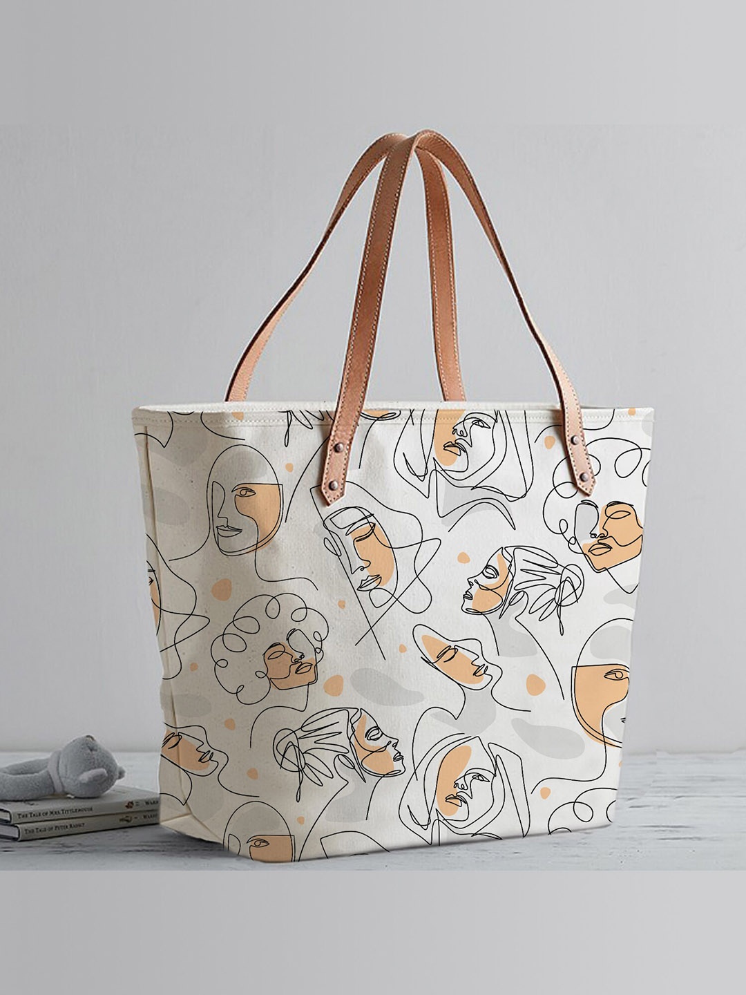 

The Purple Tree Women Printed Canvas Shopper Tote Bag, White