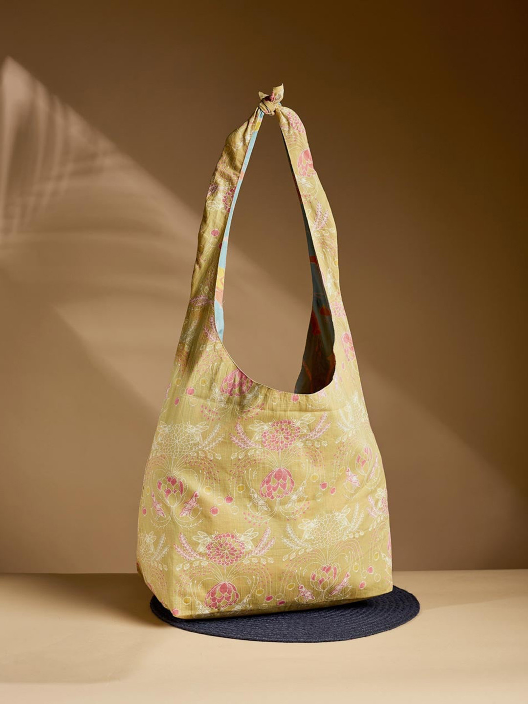 

Fabindia Floral Printed Structured Cotton Tote Bag, Yellow