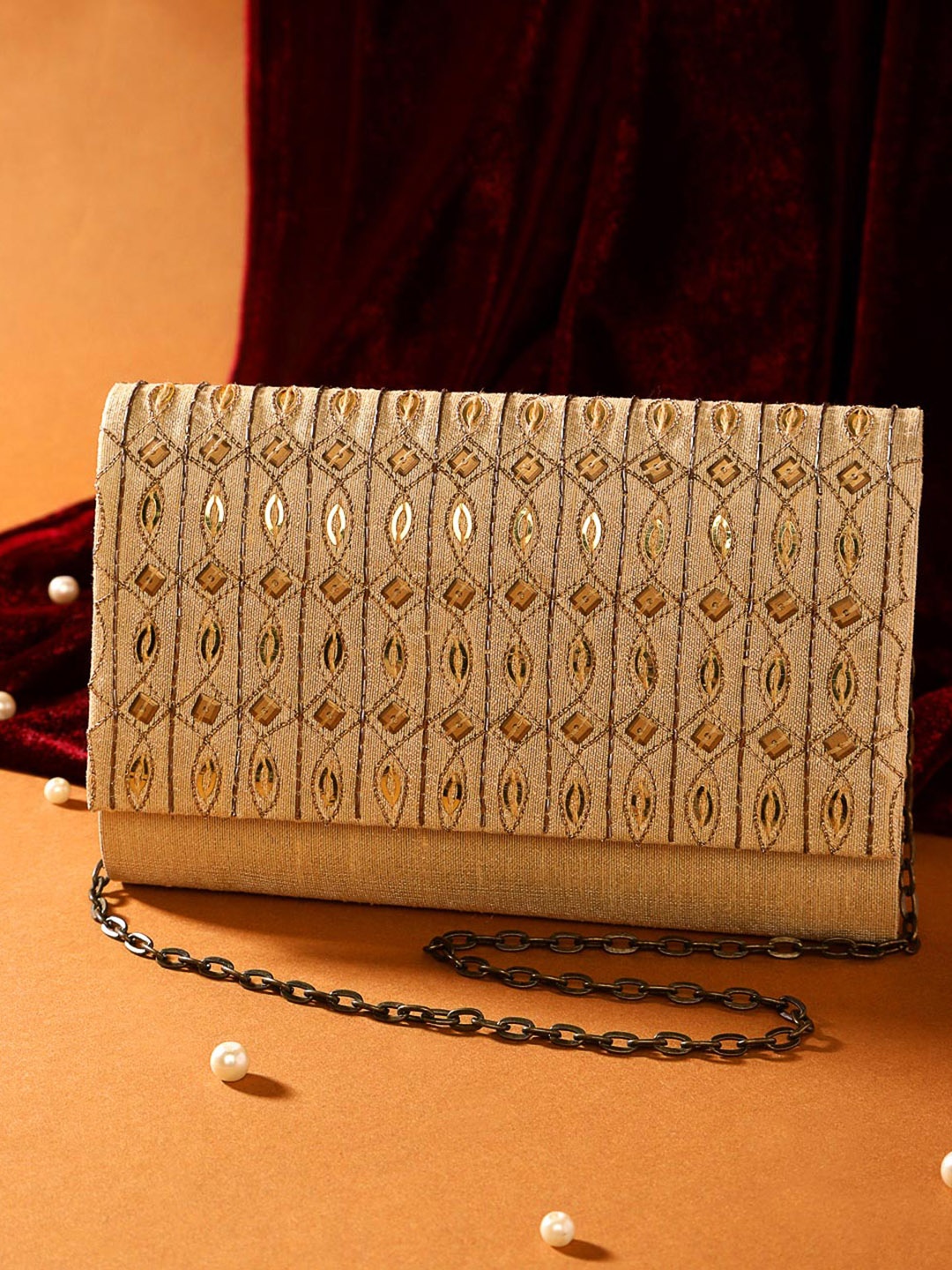 

Fabindia FabBasic Embroidered Sequined Purse Clutch, Gold