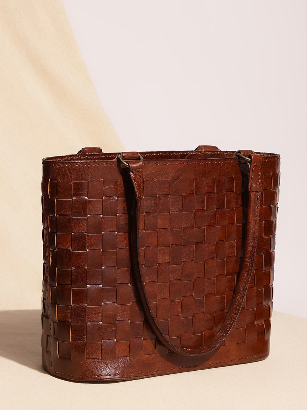 

Fabindia Leather Structured Textured Shoulder Bag, Brown