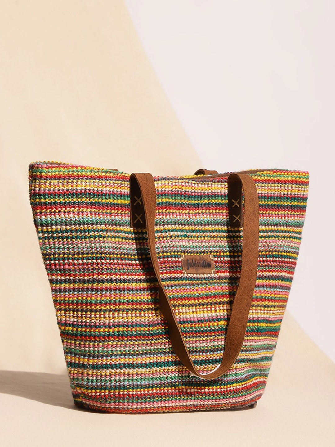

Fabindia Striped Oversized Jute Shopper Tote Bag, Cream