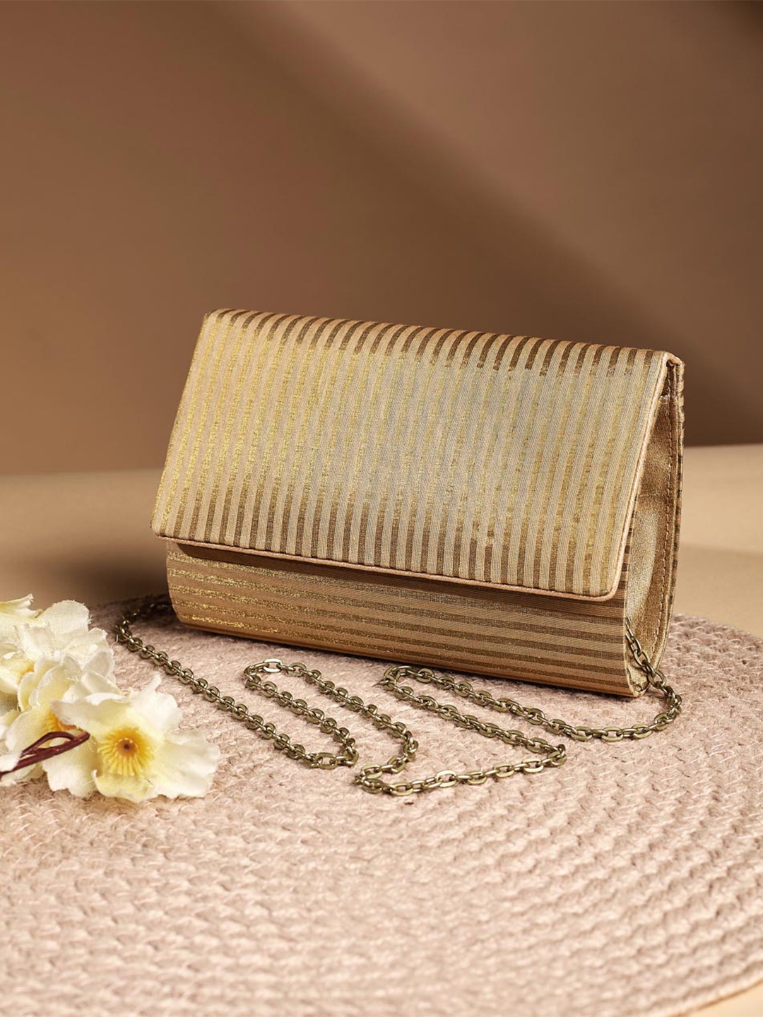 

Fabindia Striped Purse Clutch, Gold