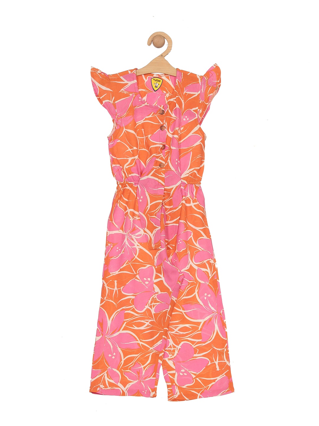 

Lil Lollipop Girls Floral Printed Cotton Basic Jumpsuit, Orange