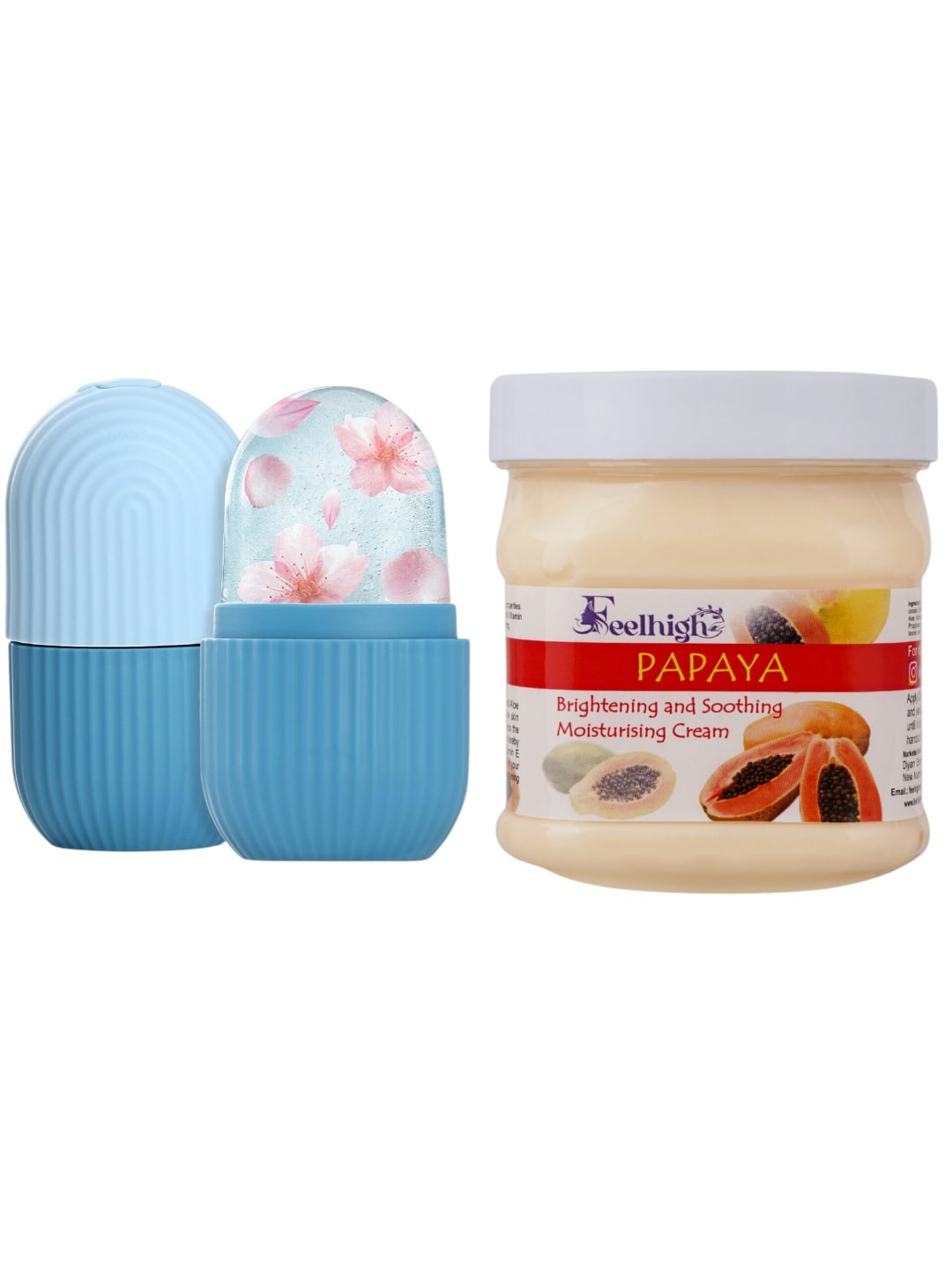 

FEELHIGH Papaya Moisturizer Cream 500ml with Ice Roller, Orange