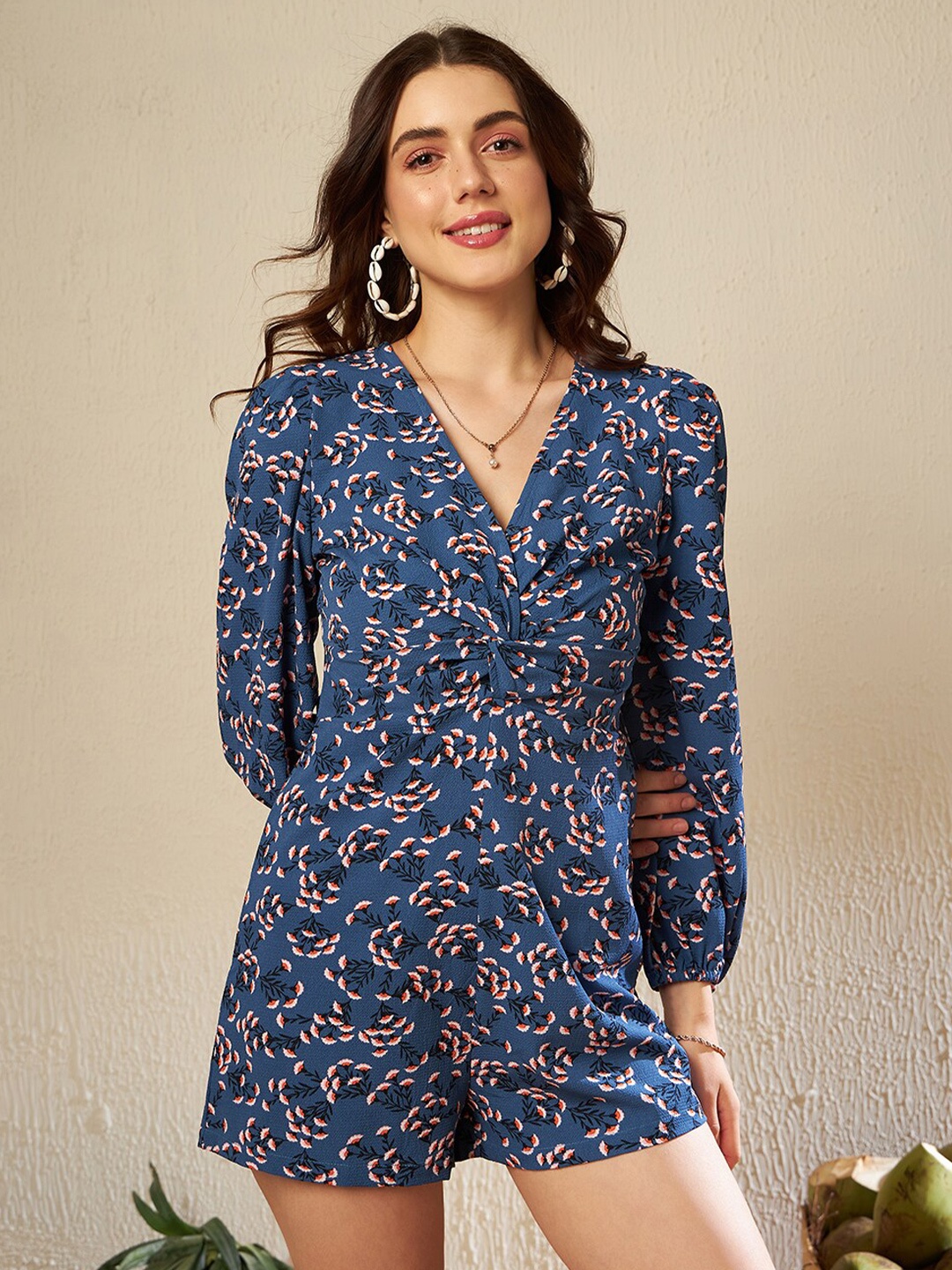 

KASSUALLY Floral Printed V-Neck Jumpsuit, Blue