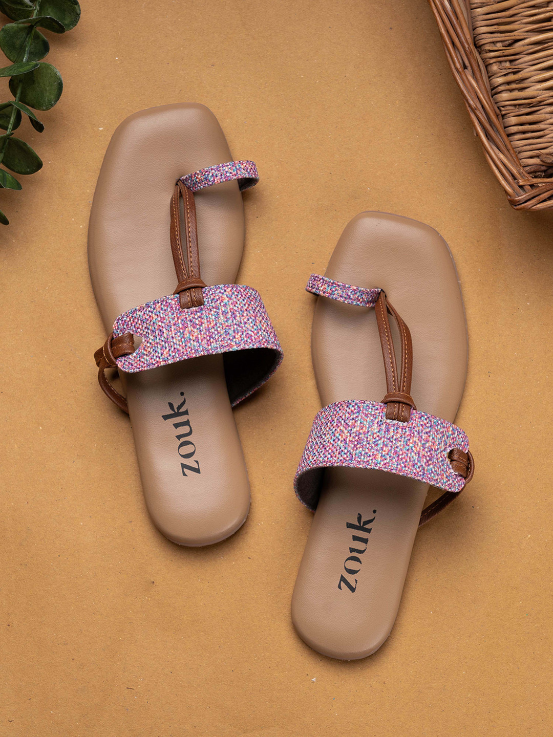 

ZOUK Printed One Toe Flats, Purple