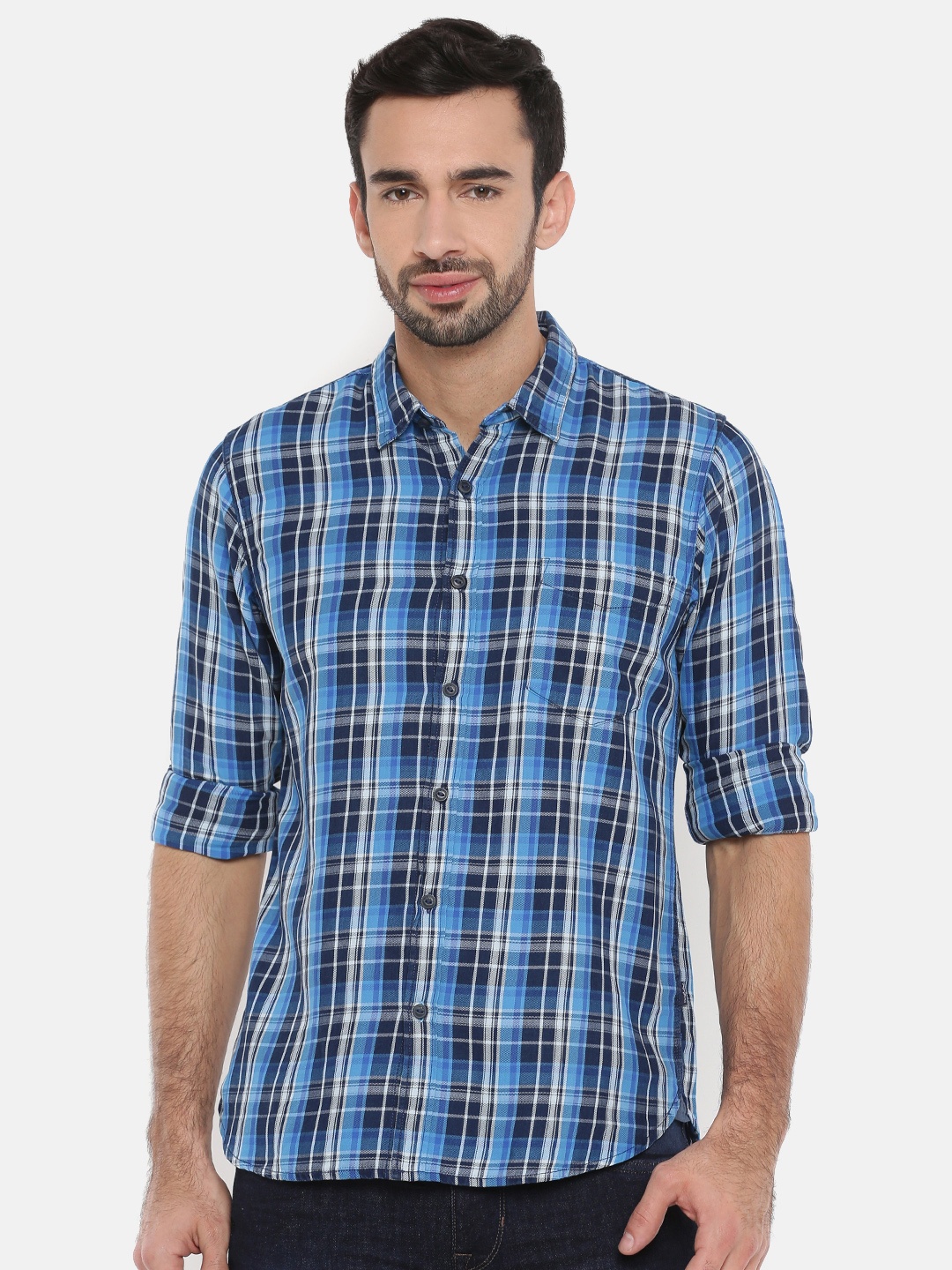 

Pepe Jeans Men Blue Regular Fit Checked Casual Shirt