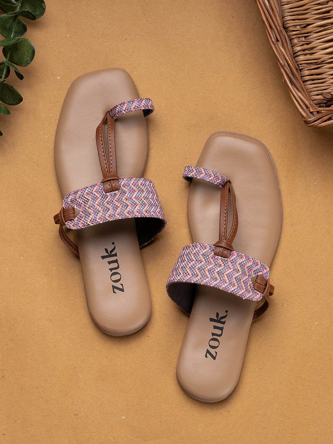 

ZOUK Printed One Toe Flats, Blue