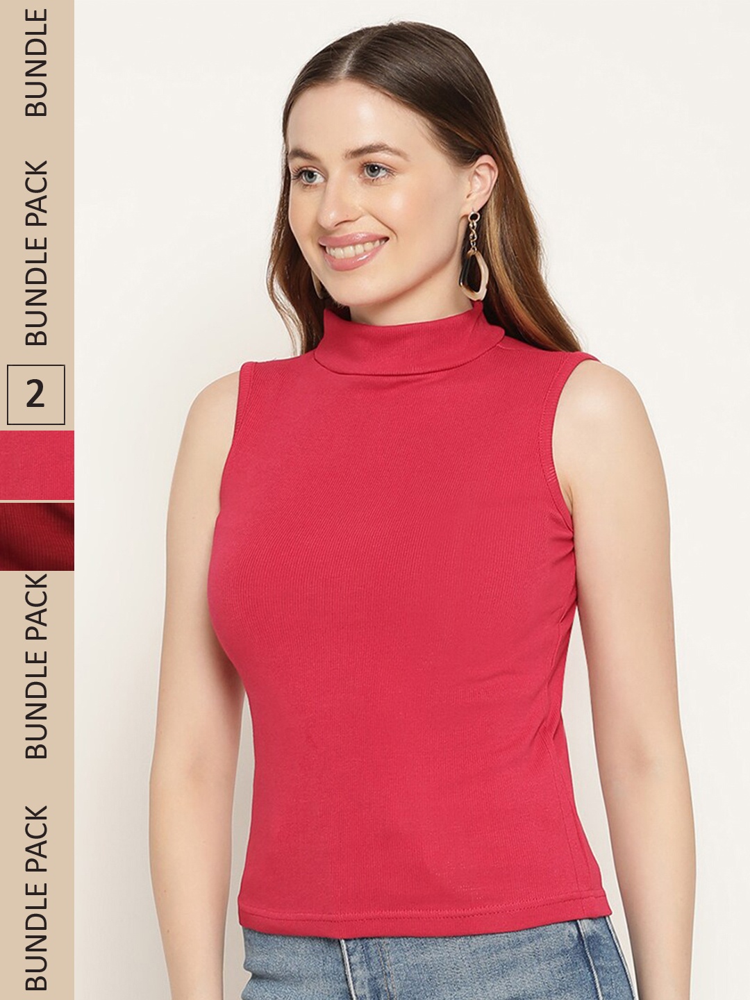 

Miaz Lifestyle Pack of 2 Cotton Crop Top, Red