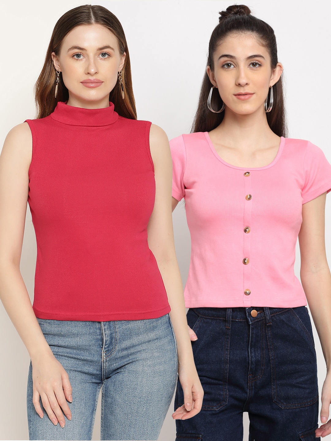 

Miaz Lifestyle Pack Of 2 Cotton Crop Top, Red
