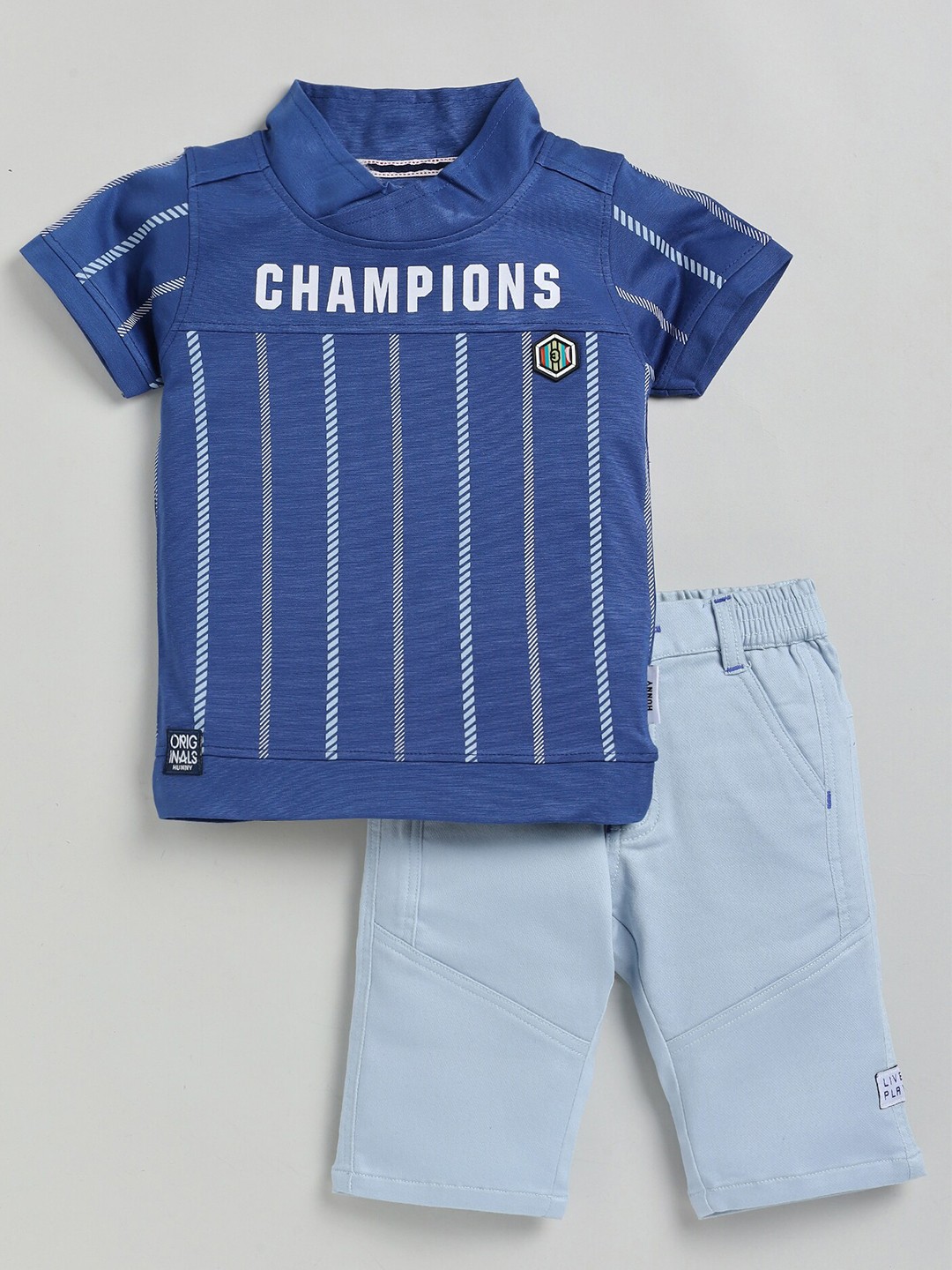 

Toonyport Boys Striped High Neck T-shirt with Capris, Navy blue