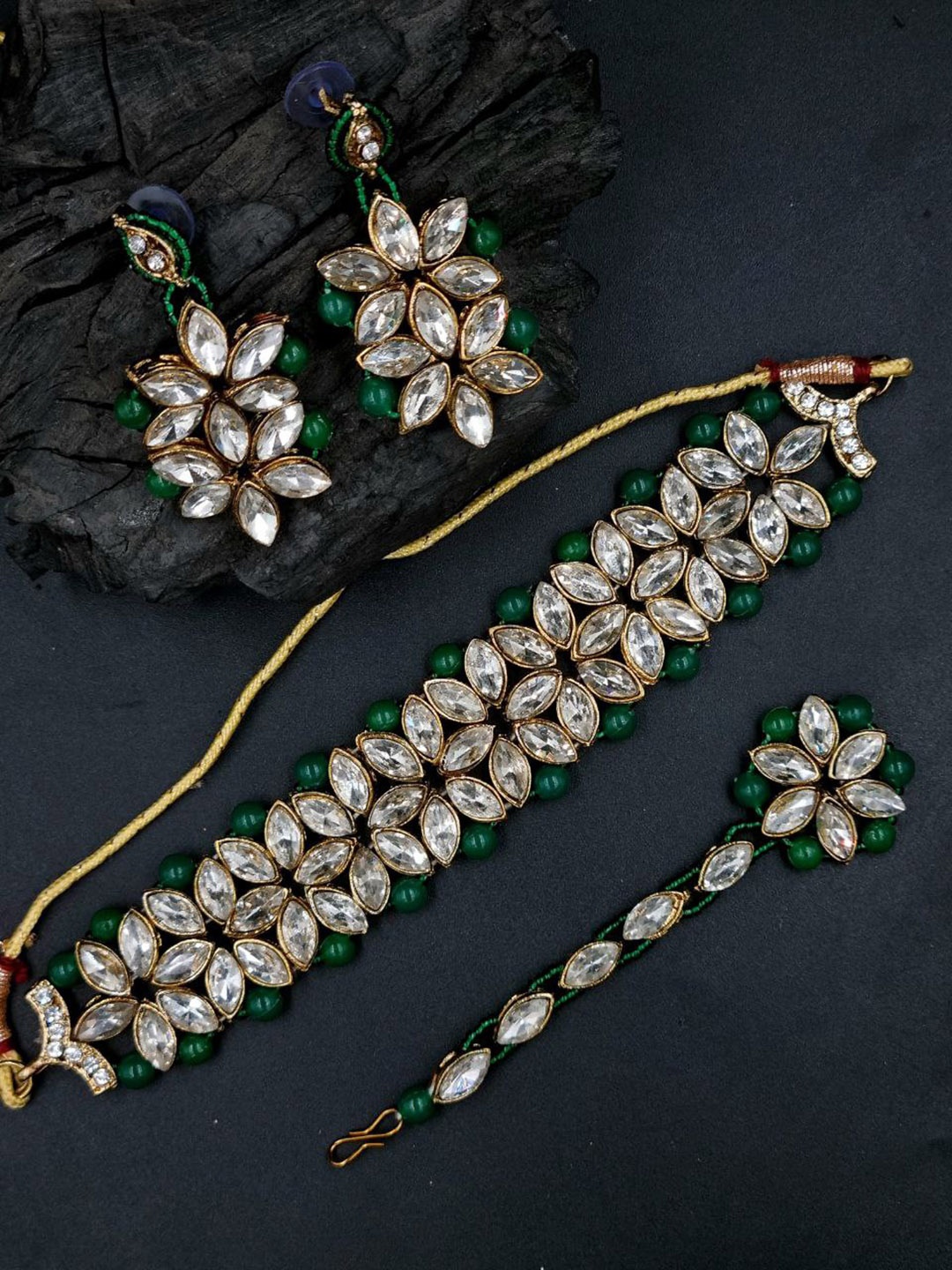 

Anouk Gold-Plated Stone-Studded & Beaded Jewellery Set