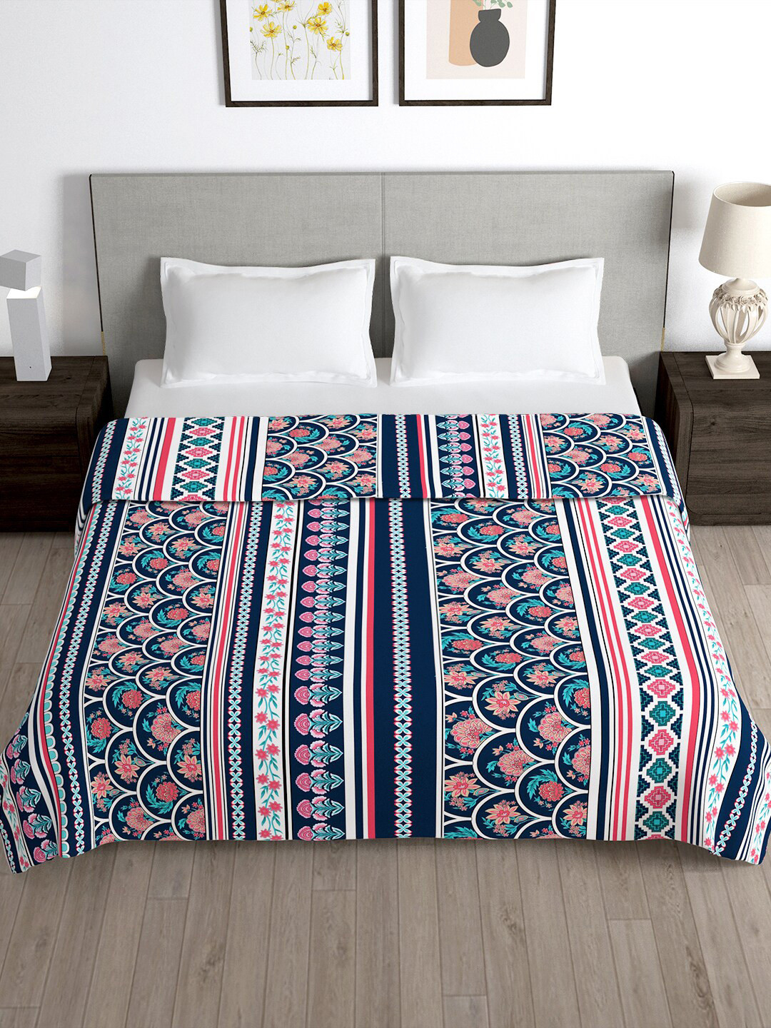 

Story@home Blue & Pink Printed 180 TC Microfibre Double Queen Duvet Cover