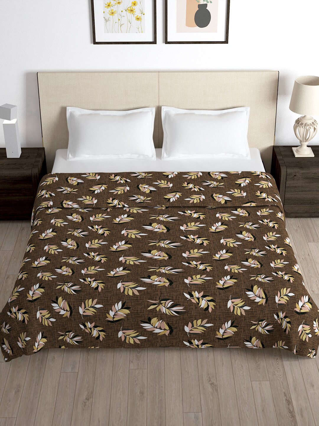

Story@home Brown & Pink Printed 180 TC Microfibre Double Queen Duvet Cover