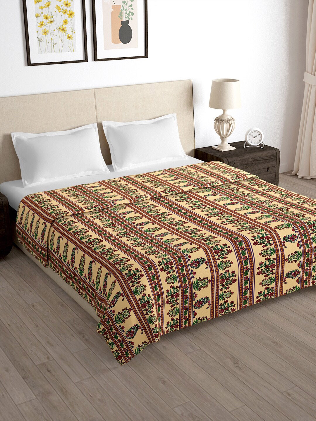 Story@home Beige & Red Printed Pure 180 TC Double Size Duvet Cover
