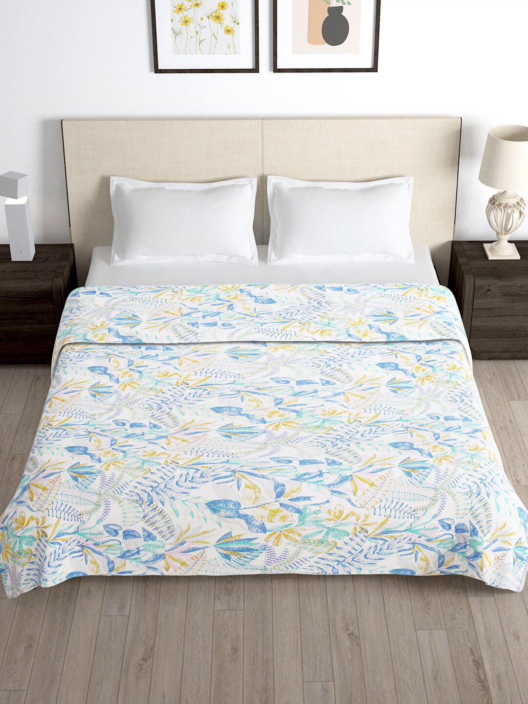 

Story@home White & Blue Printed 180 TC Double Size Duvet Cover