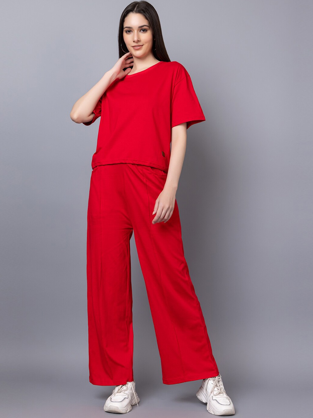 

KEPA Round Neck Top With Flared Trousers, Red