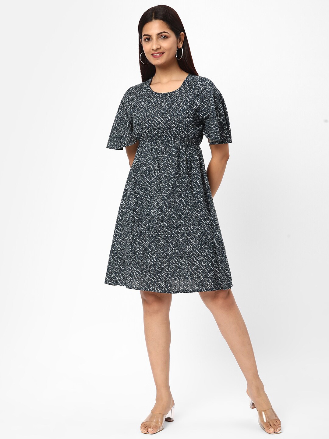 

R&B Bell Sleeves A-Line Dress, Navy blue