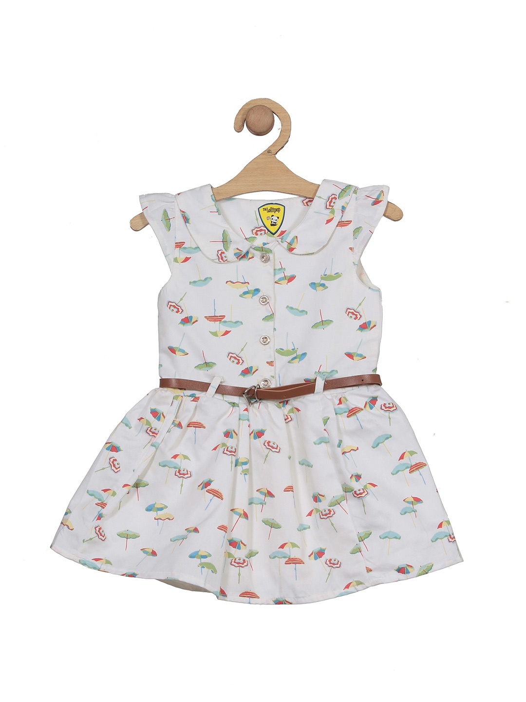 

Lil Lollipop Girls Conversational Printed Peter Pan Collar Cotton A-Line Dress, White