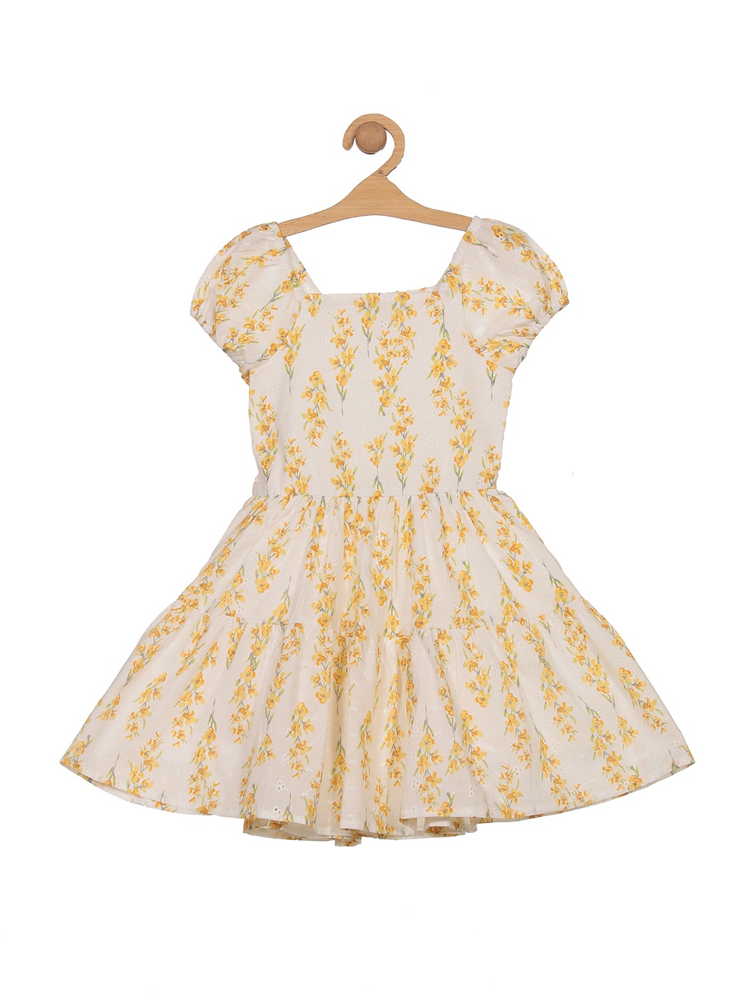 

Lil Lollipop Girls Floral Printed Tiered Gathered Cotton Fit & Flare Dress, White