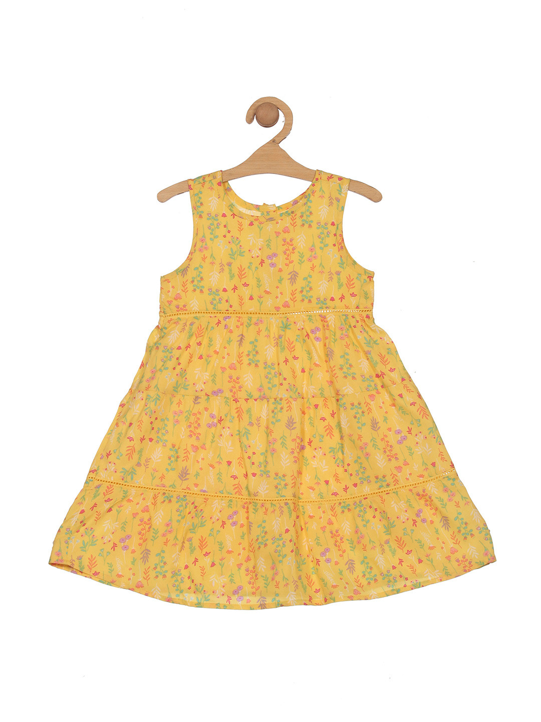 

Lil Lollipop Girls Floral Printed Sleeveless Tiered Cotton A-Line Dress, Yellow