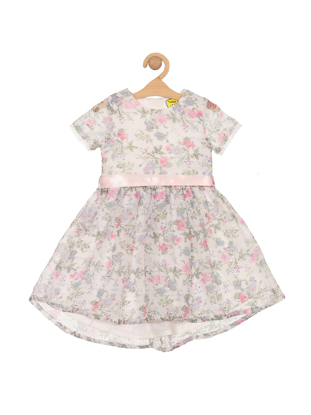 

Lil Lollipop Girls Floral Printed Gathered Cotton Fit & Flare Dress With Belt, White