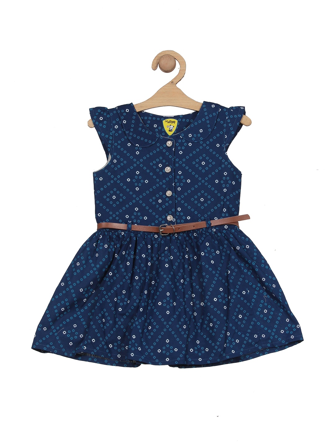 

Lil Lollipop Girls Ethnic Motifs Printed Peter Pan Collar Cotton A-Line Dress, Navy blue