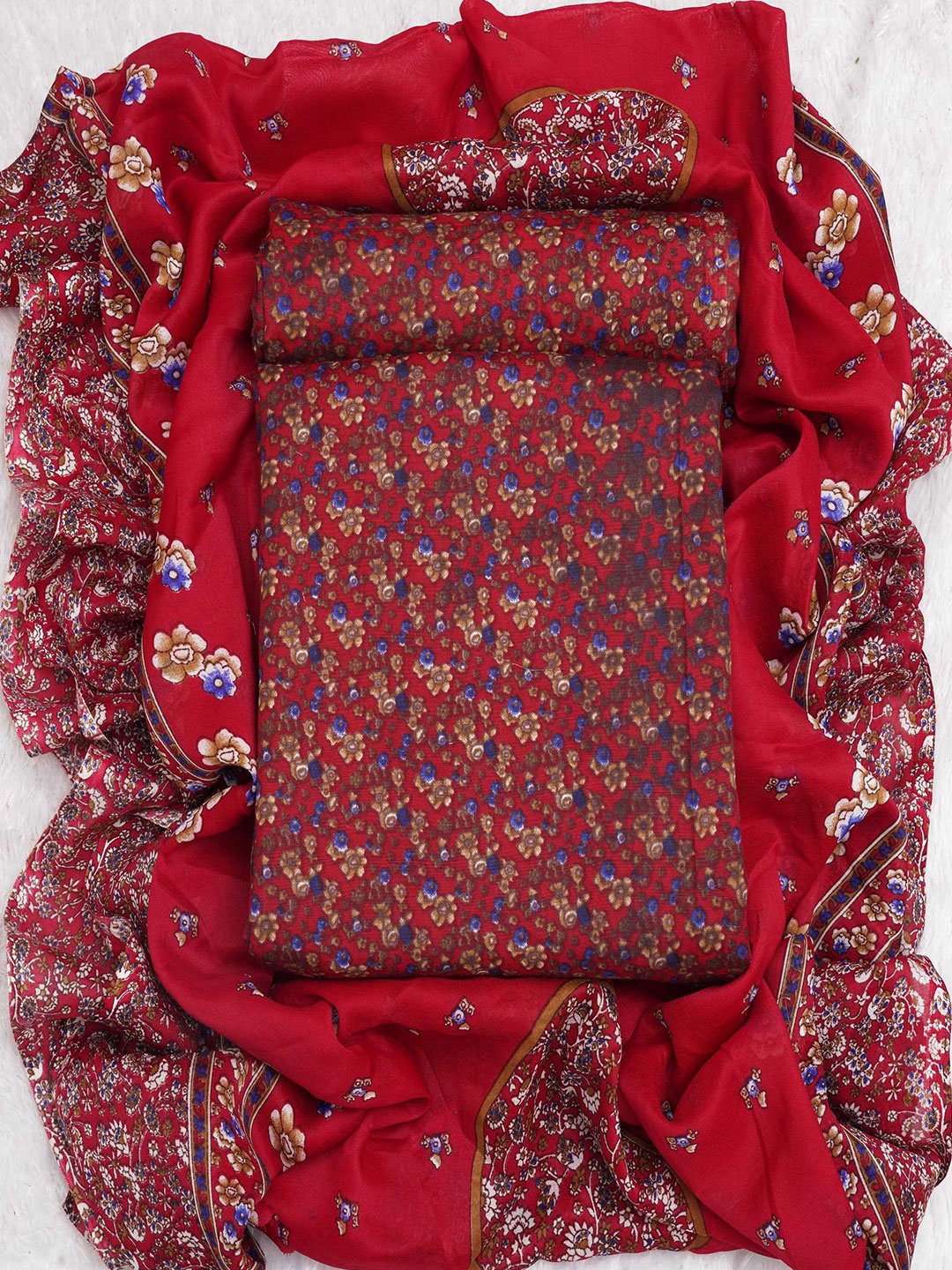 

KALINI Printed Unstitched Dress Material, Red