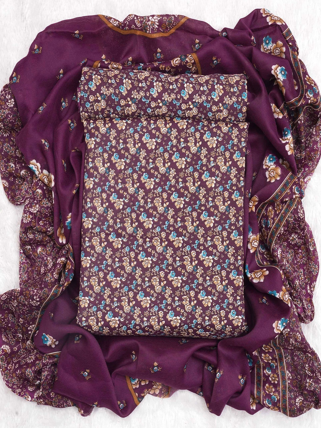 

KALINI Printed Unstitched Dress Material, Purple