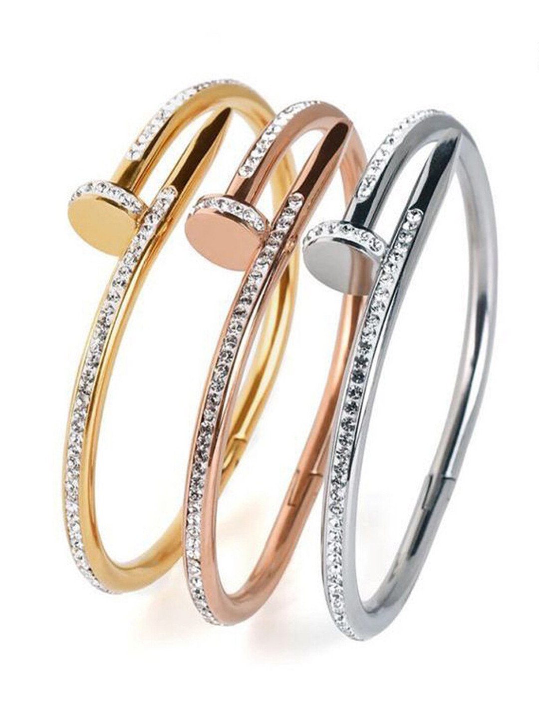 

Designs & You Set Of 3 American Diamond Gold-Plated Kada Bracelet