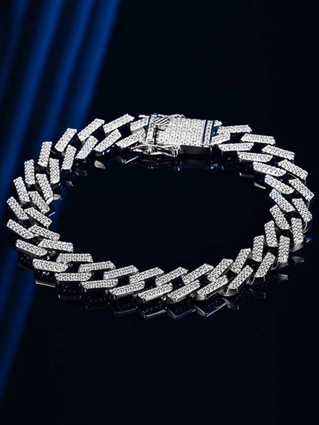 

Designs & You Women Silver-Plated American Diamond-Studded Cuban Link Bracelet