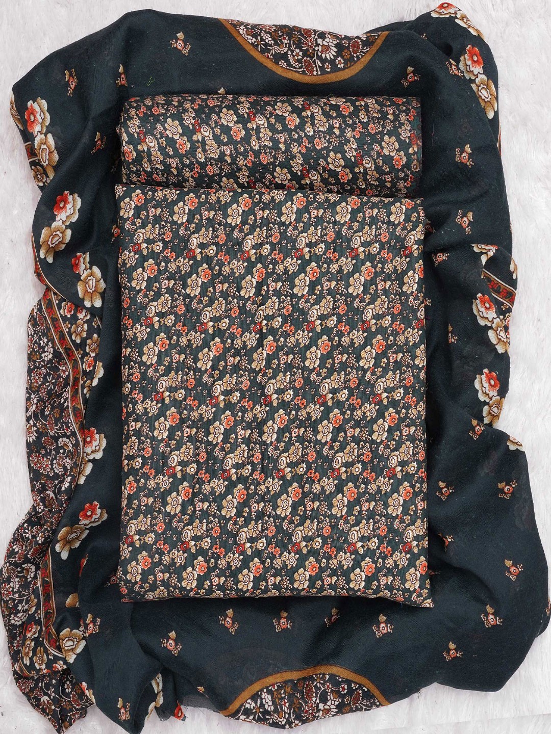 

KALINI Floral Printed Unstitched Dress Material, Black