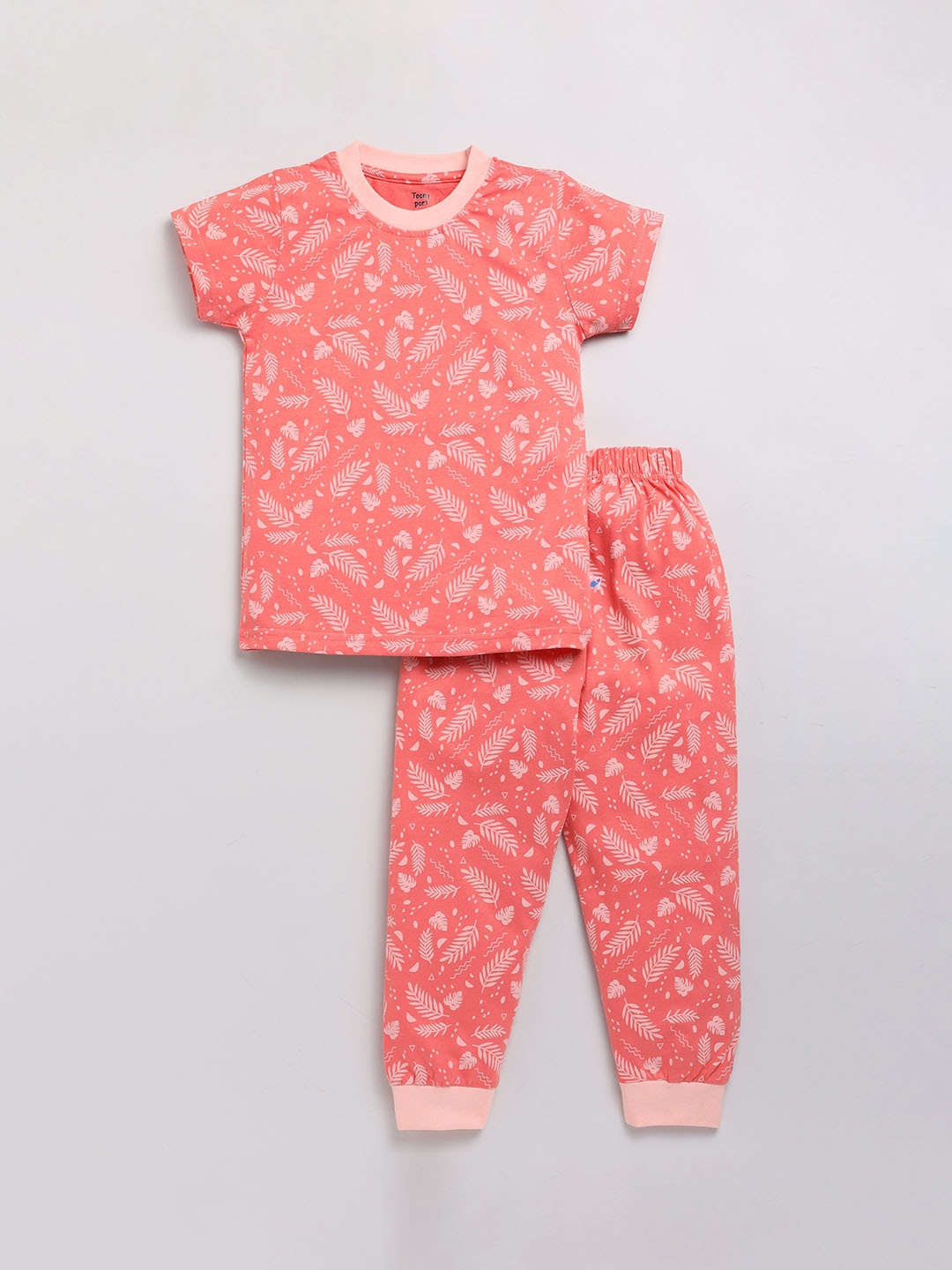 

Toonyport Kids Floral Printed Pure Cotton Night Suit, Peach