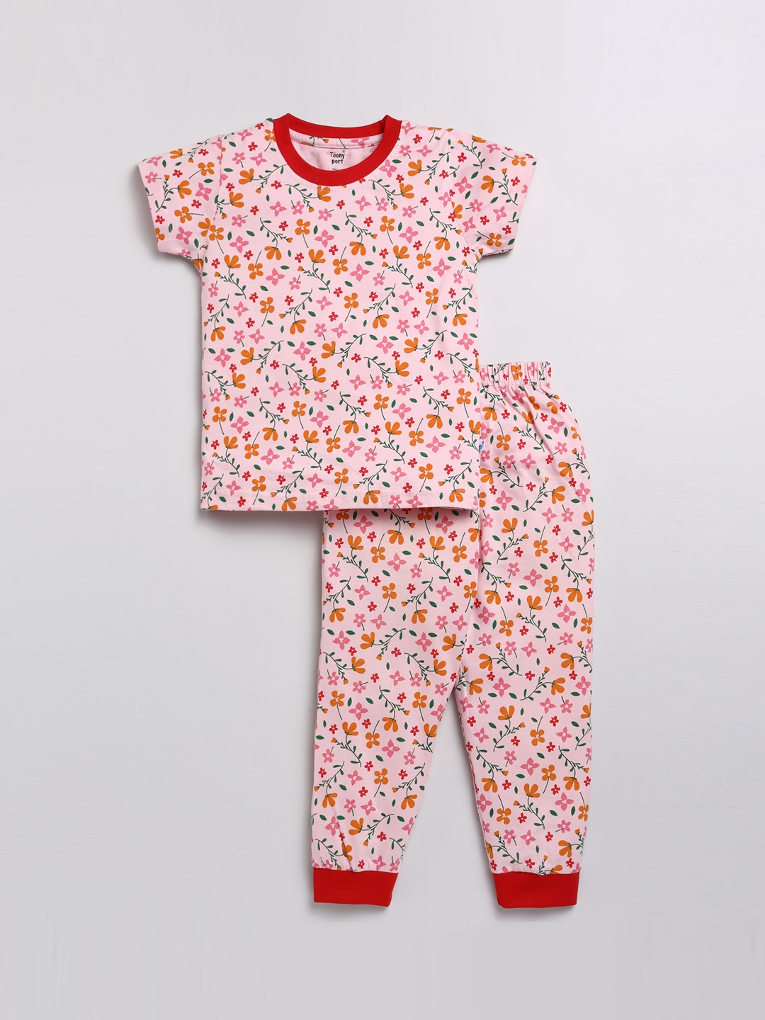 

Toonyport Kids Floral Printed Pure Cotton T-shirt With Joggers, Pink