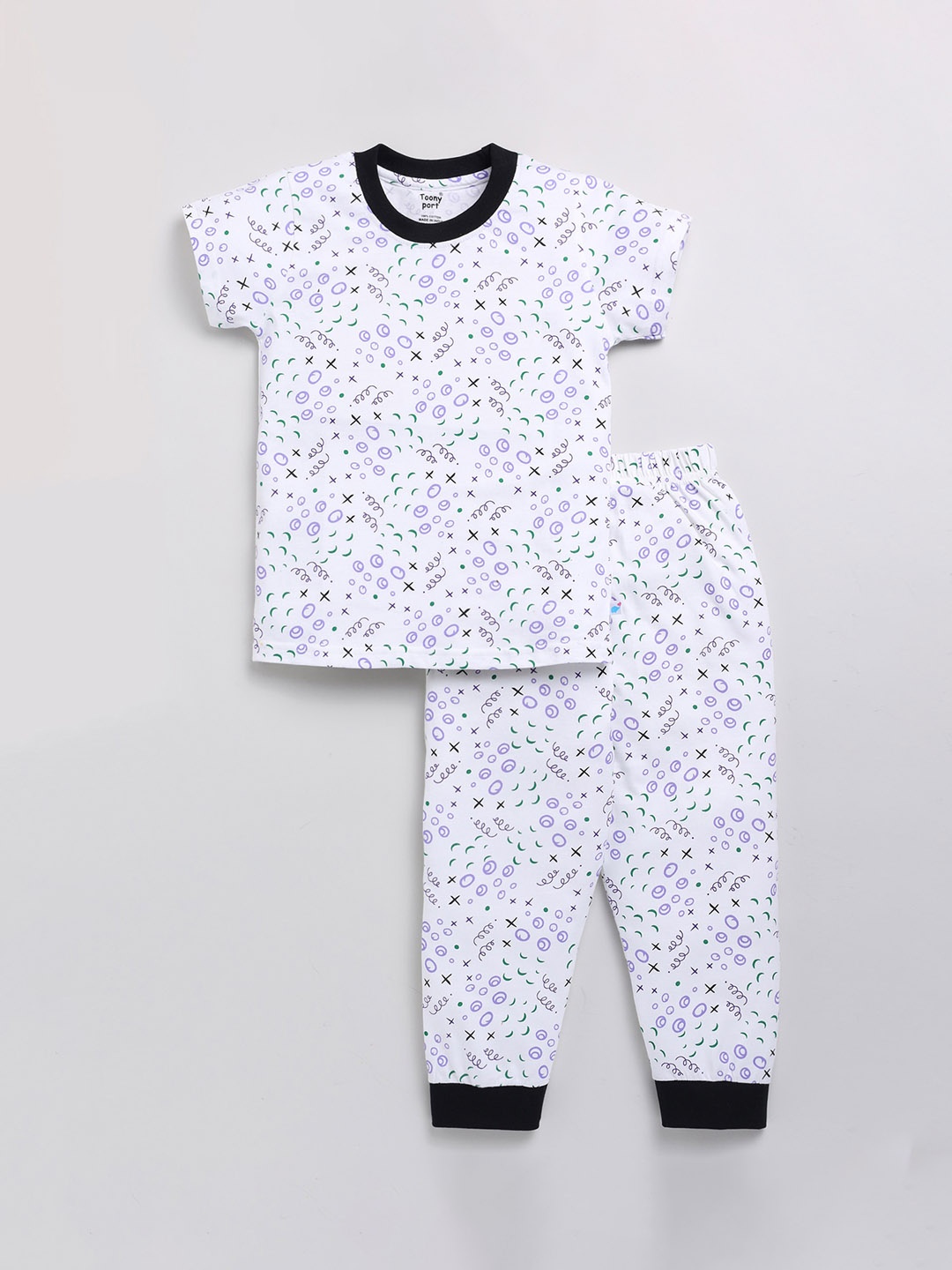 

Toonyport Kids Conversational Printed Pure Cotton Night Suit, White
