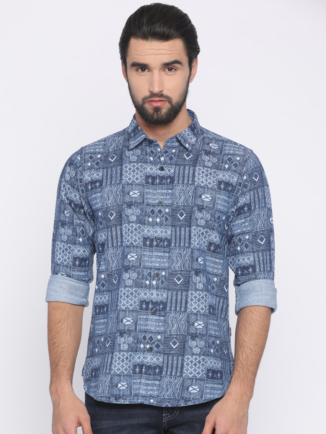 

Pepe Jeans Men Navy Blue Slim Fit Printed Casual Shirt