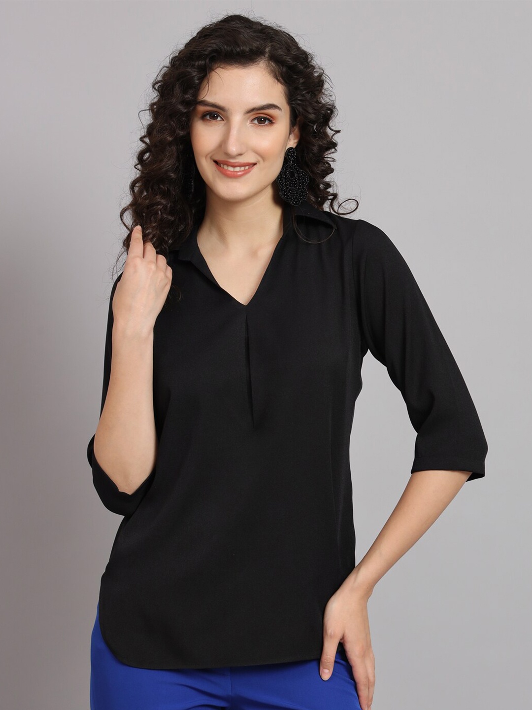 

PowerSutra Shirt Collar Three-Quarter Sleeves Top, Black