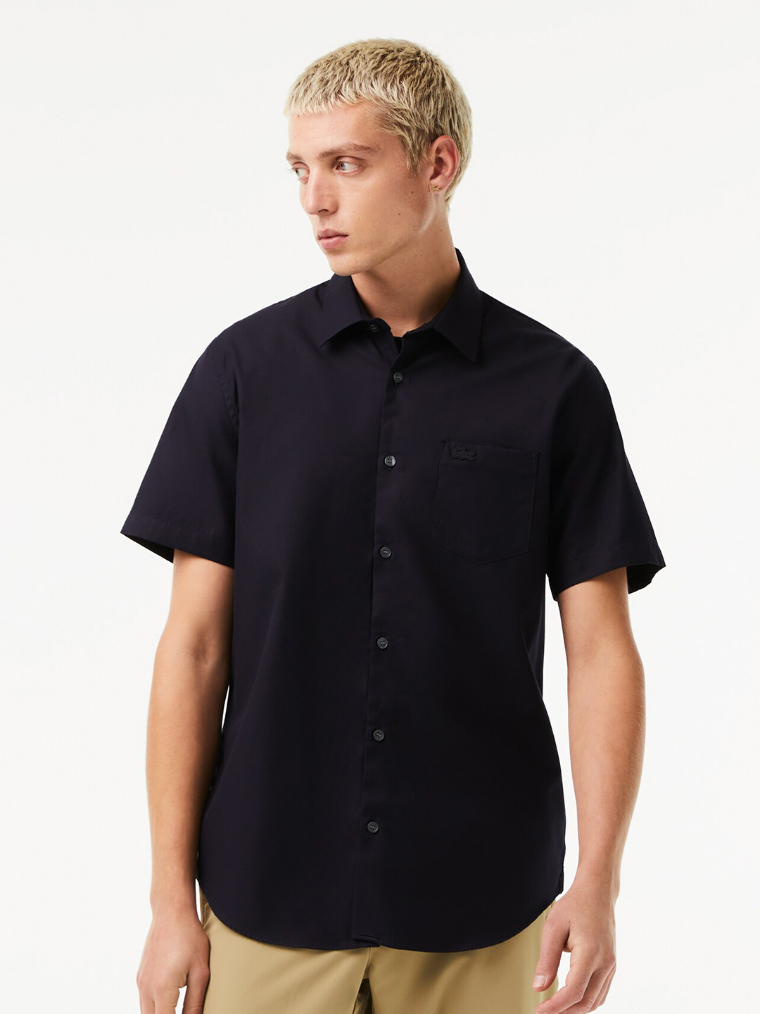 

Lacoste Spread Collar Pure Cotton Casual Shirt, Black