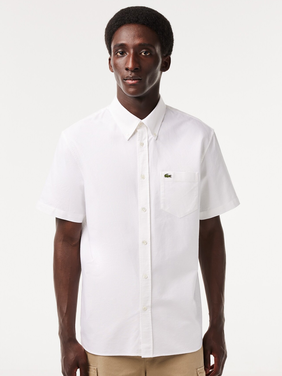 

Lacoste Button Down Collar Oxford Weave Pure Cotton Casual Shirt, White