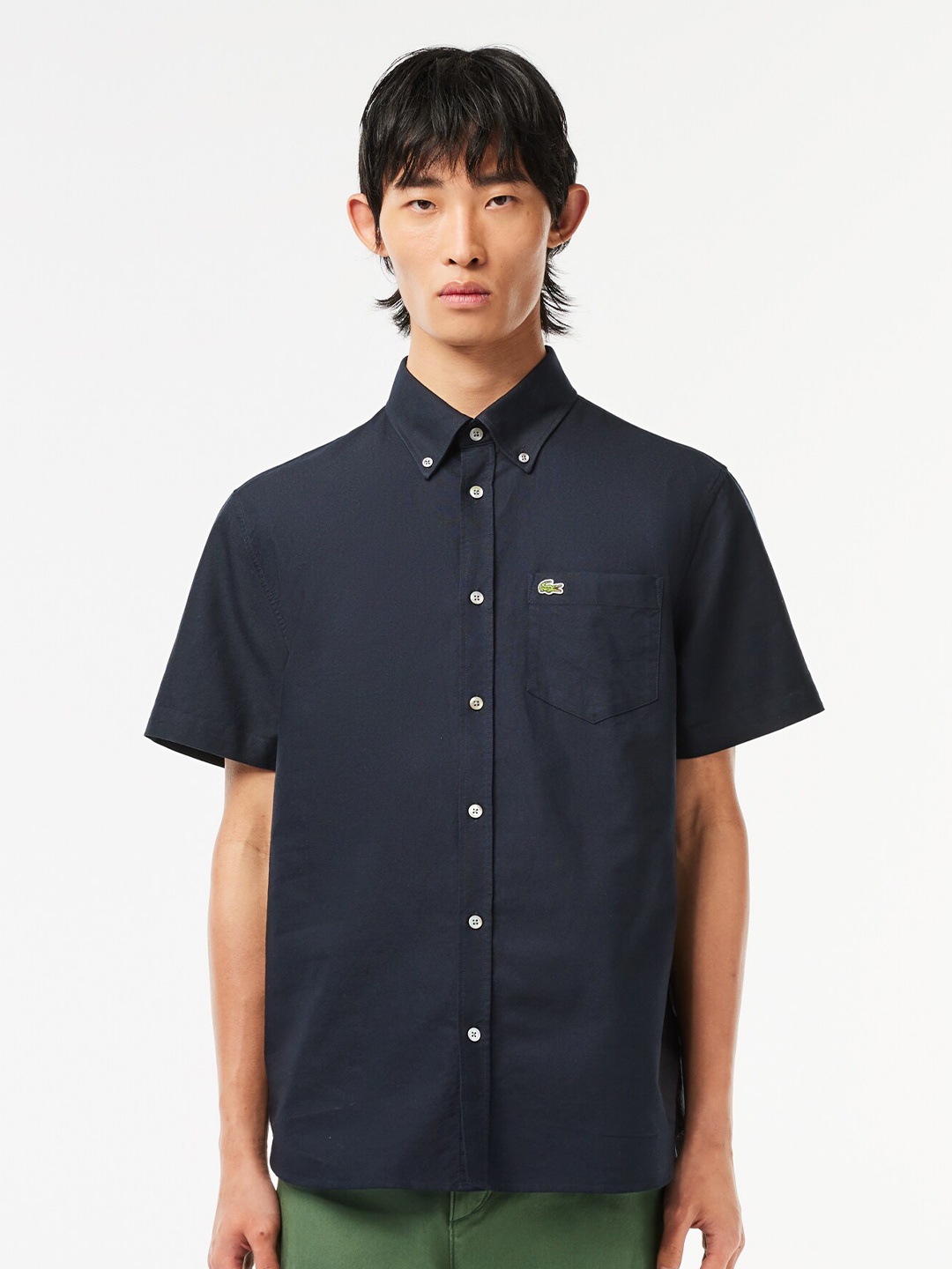 

Lacoste Button Down Collar Oxford Weave Pure Cotton Casual Shirt, Navy blue